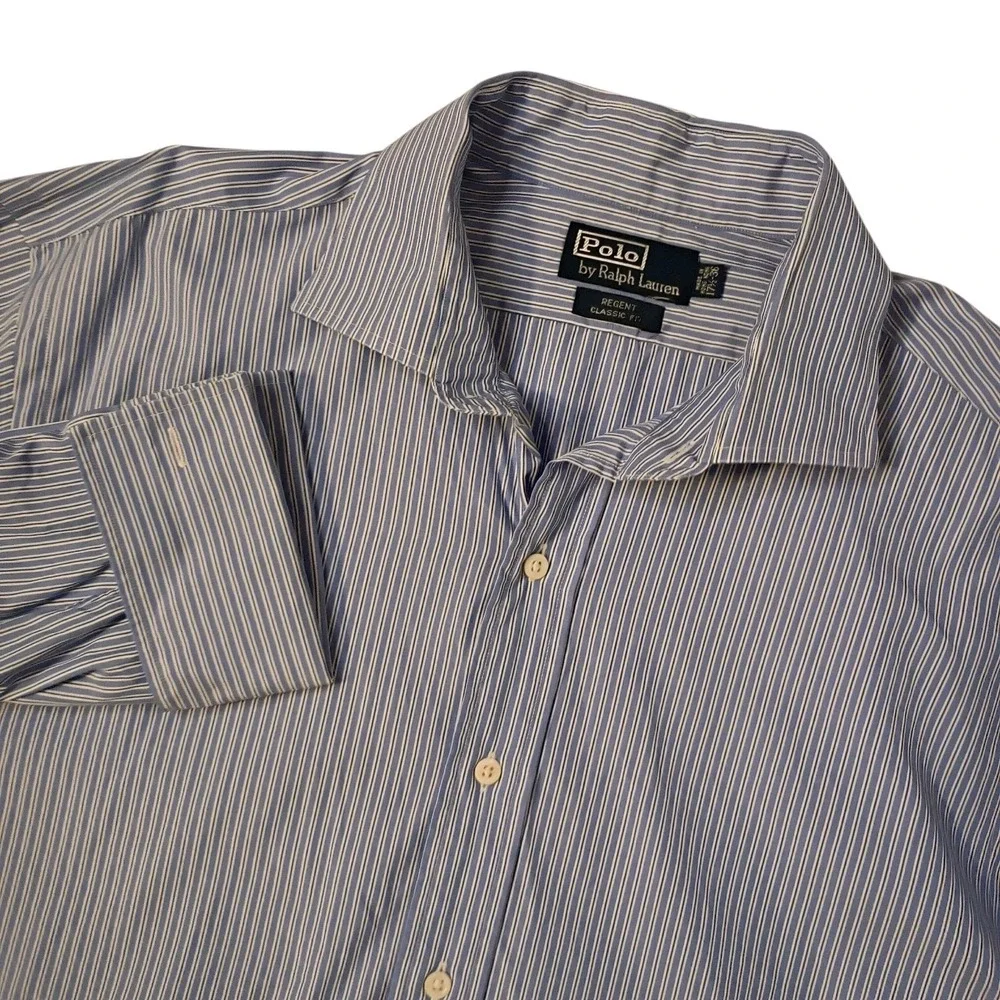 Polo Ralph Lauren Regent Dress Shirt Mens 17.5 36 Blue‎ Striped French Cuff